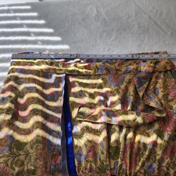 Vtg Silk Wrap Maxi Skirt Reversible Floral Yellow Multi India Sari Boho One Size - Picture 12 of 15